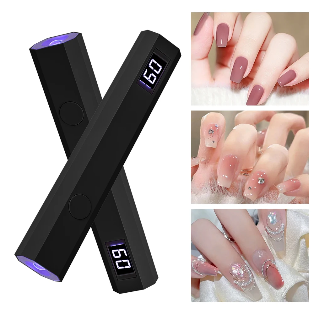 YIKOOLIN Portable Mini Nail Lamp with LED Display Portable Metallic Mini UV Light for Gel Nails with 2 Timers 20s/60s 6