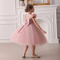 Robe de princesse à manches flottantes pour filles – Robe de soirée élégante et de récital pour anniversaire de fille à fleurs découpées au dos avec nœud 3