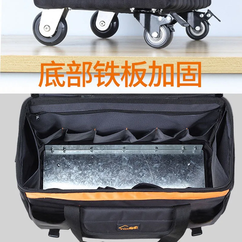 Multi-functional Oxford Cloth Repair Canvas Hardware Toolbox with Wheel Professional Electrician Woodworking Pull Rod Tool Bag