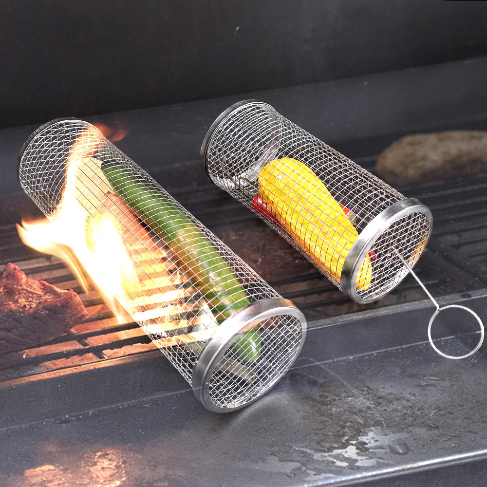 Camping BBQ Grilling Basket Charcoal Grill Outdoors Barbecue Tools Portable Nonstick Roasting