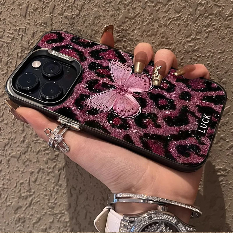 Butterfly Leopard Print Matte Phone Case - Stylish and Protective Back Cover