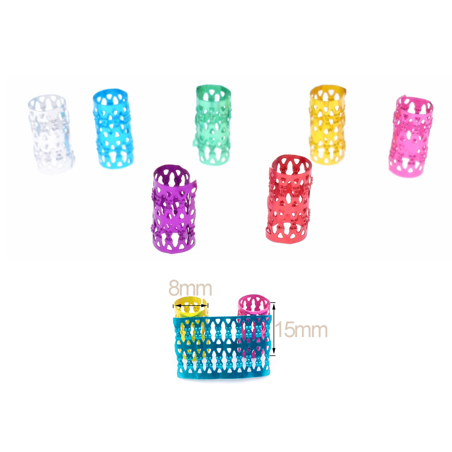15mm Mixed Beads Adjustable Hair Braids Dreadlock Beads Adjustable Hair Braid Rings Cuff Clips Tubes Jewelry Accessories ring beads ring beads hair extensions tools hair braid accessories nano rings