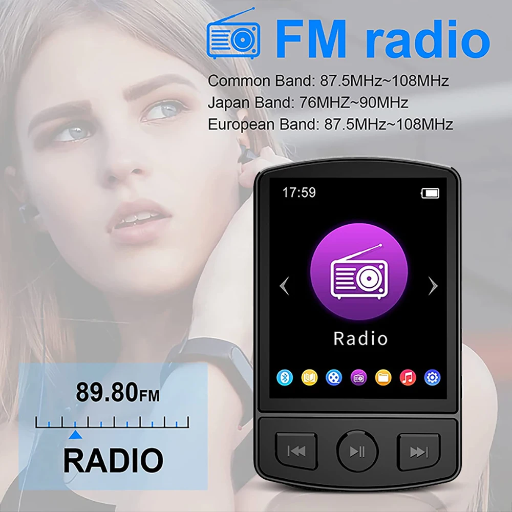 Bluetooth 5.0 MP3 Player Wireless MP4 Player Built-in Speaker Portable Stereo Mu