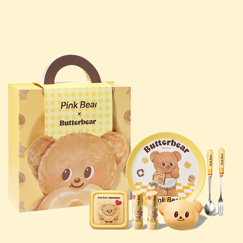 Pinkbear Butter Bear Gift Set Cosmetics Lip Glaze Nourishing Glitter Eyeshadow Makeup Set Box Full 7 Pcs Make Up Kit