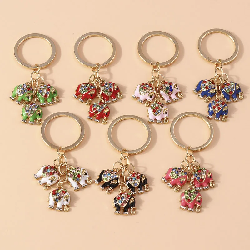 Aihua 7 Farben Niedlicher Tier-Schlüsselanhänger Kristall Indischer Elefant Schlüsselanhänger für Frauen Mädchen Handtaschenanhänger Accessoire Schmuck Geschenke