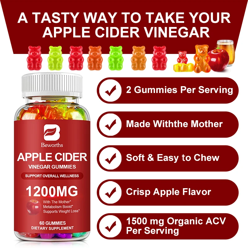 Beworths Natural Apple Cider Vinegar Gummies Reduce Anxiety Stress Confident Girl