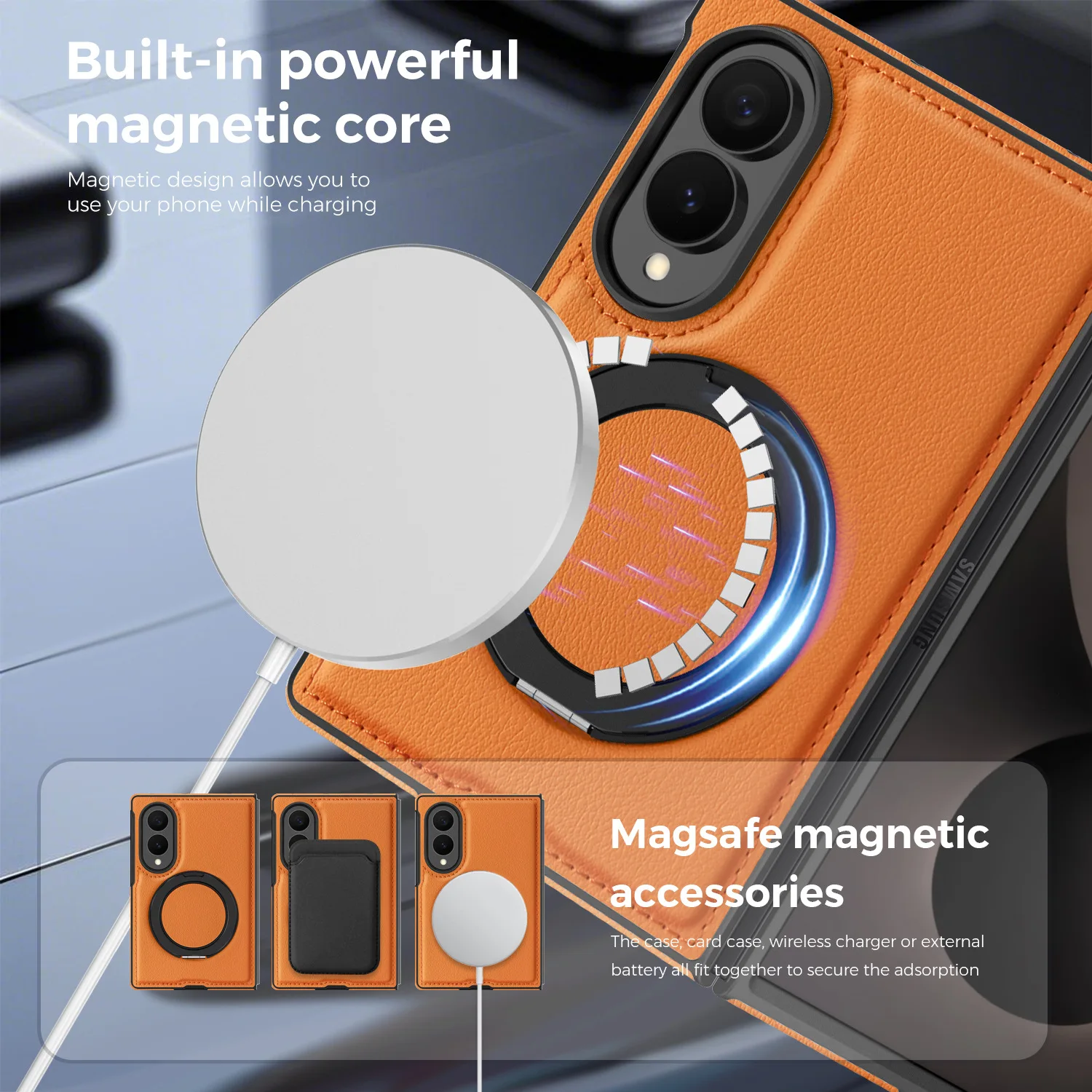 Luxury Leather Texture Rotating Bracket Case with Magnetic Charging Cover