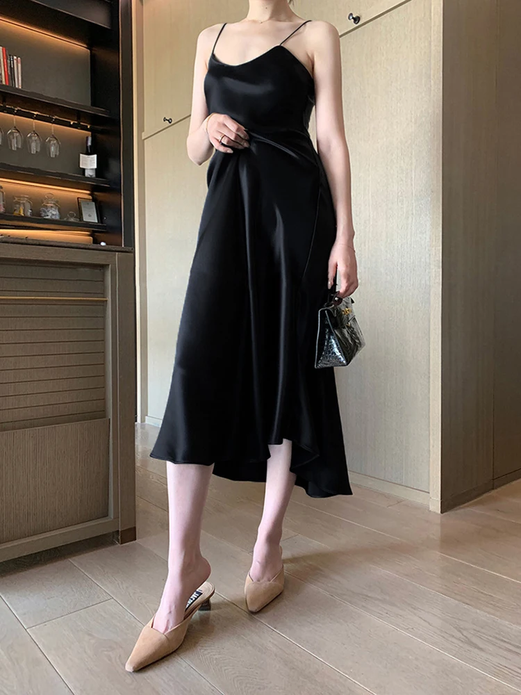 Syiwidii Midi Silk Dress for Women Party Evening Midi Spaghetti Strap Elegant Casual Summer Luxury Long Satin Dresses 2022 New summer dresses for women