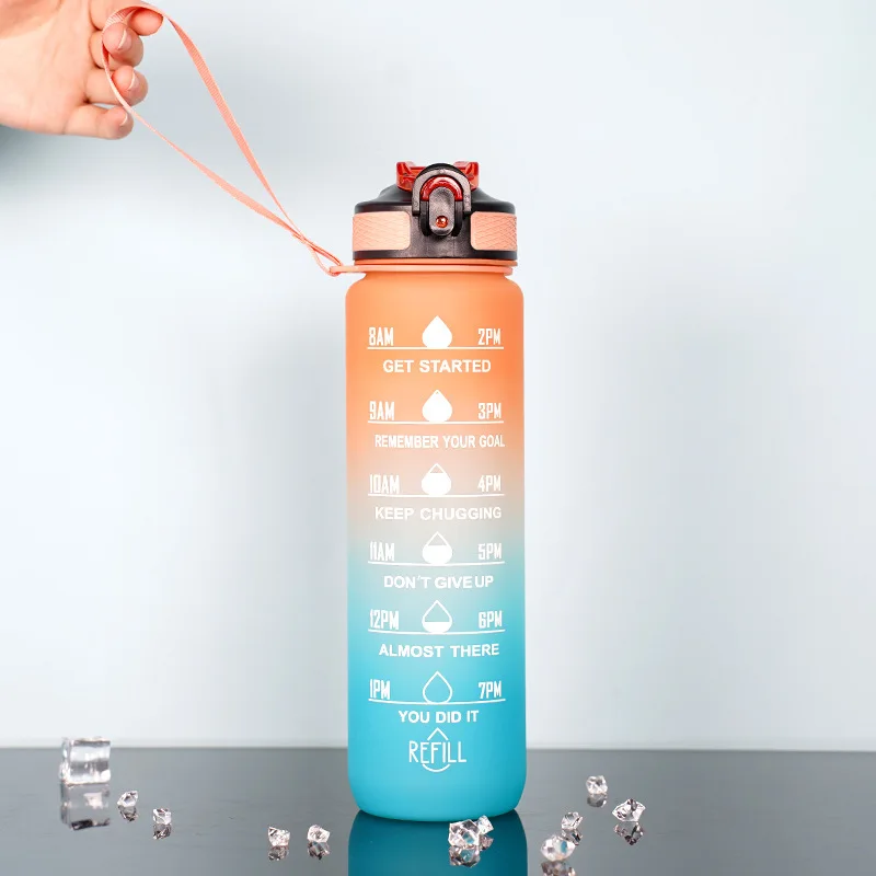 1000ML Sports Water Bottle Gradient Color Plastic Bounce Cap Straw Cup Portable Fitness Bike Cup Gym Camping Tour Water Bottle