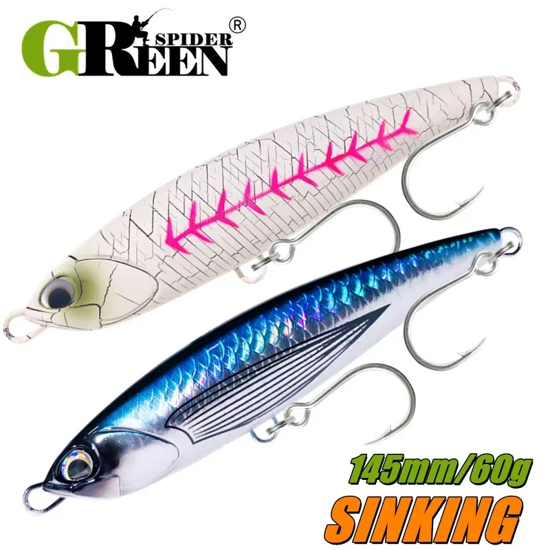 

GREENSPIDER Stickbait Sinking Pencil Sea Fishing Lure 145mm 60g Artificial Hard Baits for Sea Tuna Saltwater Fishing Lures