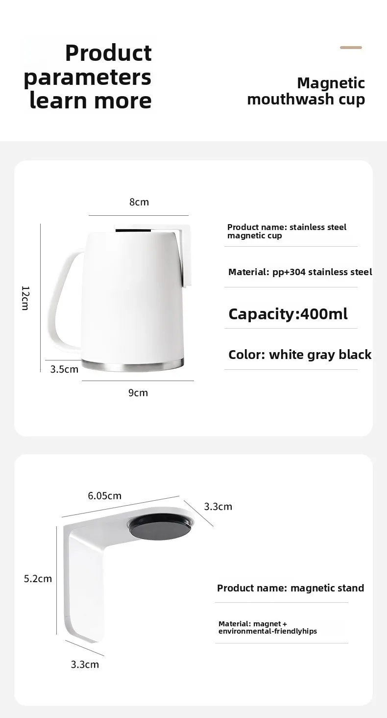 Magnetic Toothbrush Holder With Stainless Steel Cup For Bathroom_voghion.com