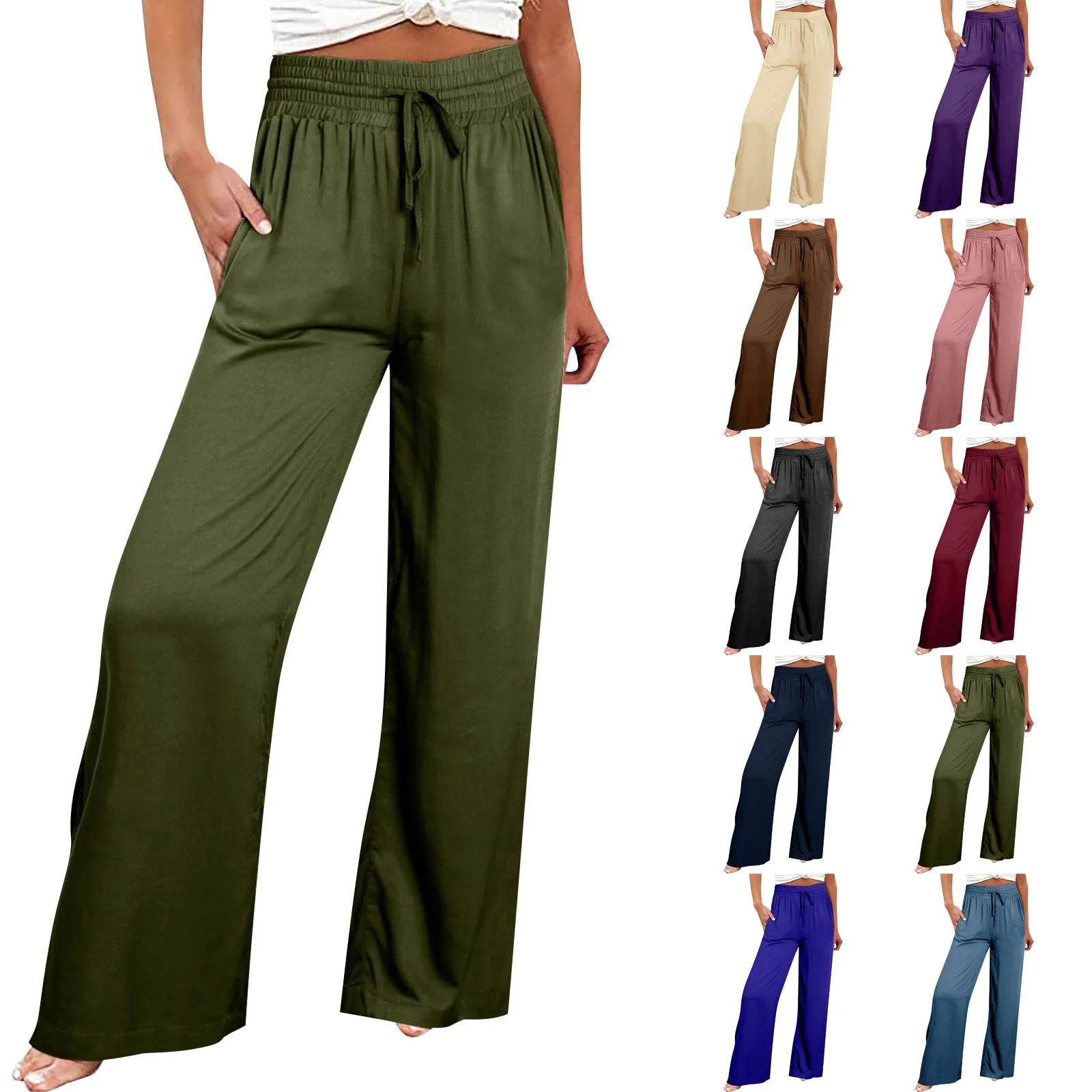 

Wide Leg Pants For Women High Elastic Waist Flowy Palazzo Pants Casual Loose Comfy Trousers With Pockets pantalon femme