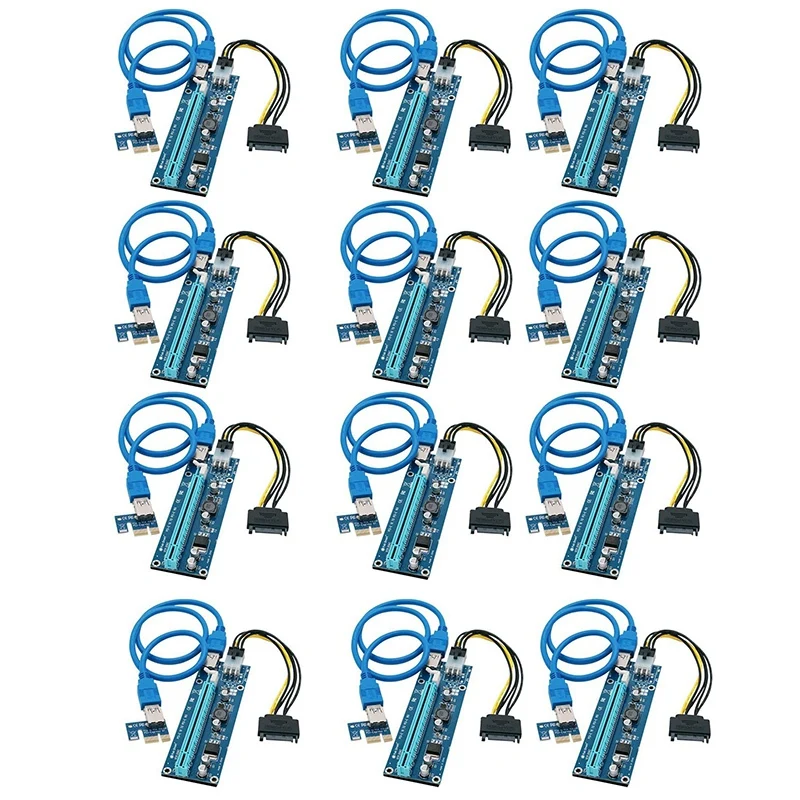 

12 PCS/Lot 1X To 16X Express Extender Riser Card USB 3.0 Pcie Extension SATA 15Pin To 6Pin Power Cable For Bitcoin
