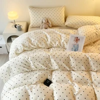 3pcs Satin Duvet cover set (1*Duvet Cover + 2*Pillowcase, Without Core), Black dot print Bedding Set, Soft Comfortable 6