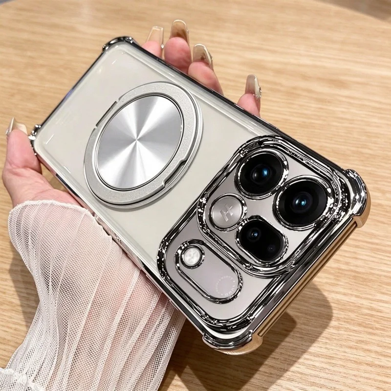 Enhanced Protective 360° Magnetic Rotating Bracket TPU Phone Case with Built-in Lens Protector, Shockproof Design