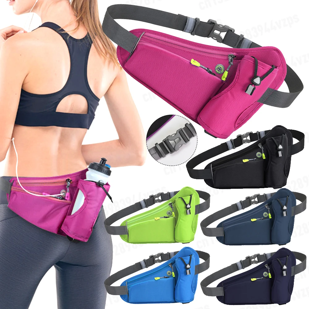 Waterproof Nylon Running Waist Bag with Water Bottle Holder for Men and Women