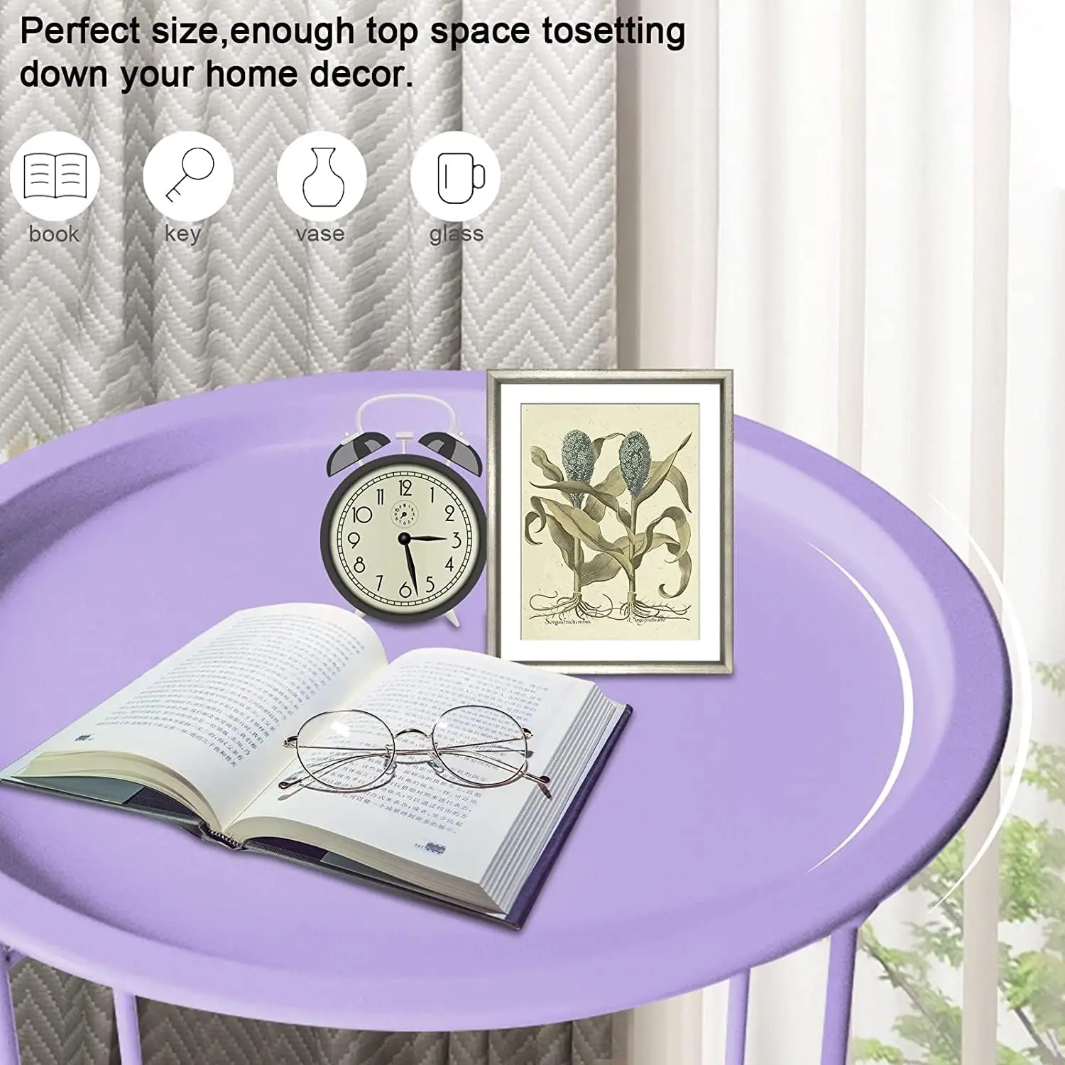 Outdoor Side Table, Small Patio Table Metal Side Table, Round Folding Side Table, for Outdoor and Living Room 5