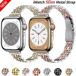 Slim Metal Strap For Apple Watch 8 7 41mm 45mm Women Stainless Steel Bracelet iWatch Ultra 49mm 6 5 4 3 SE2 44mm 40mm 42mm Band