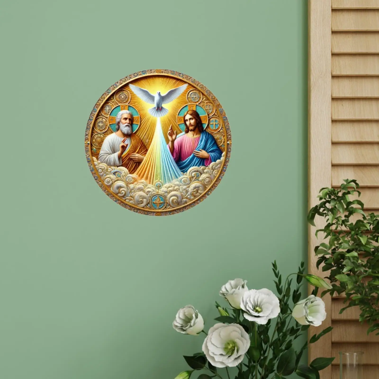 Jesus Round Wall Sign Wall Plaque Door Hanger Rustic Decor Hanging Decoration for Door Holiday Winter Indoor Outdoor