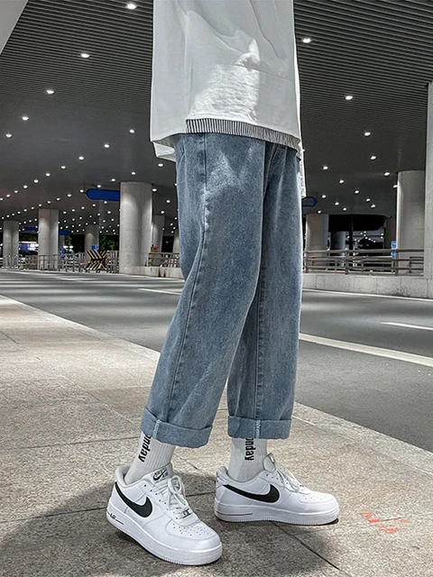 Korean Fashion Men's Baggy Jeans Classic All-match Solid Color Straight-leg  Denim Streetwear Wide-leg Pants Male Brand Trousers - AliExpress