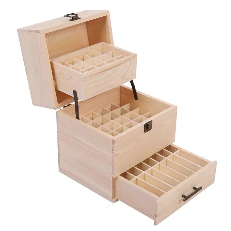 

Household 3-layer wooden storage box essential oil storage box multi-tray storage box 59 grids 5ML/15ML