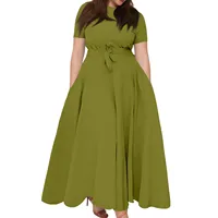 Women's Large Size Dresses Casual Fashion Elegant Matching Dress Simple Solid Round Neck Short Sleeve Pocket Big Swing Dress 6XL - Image 3