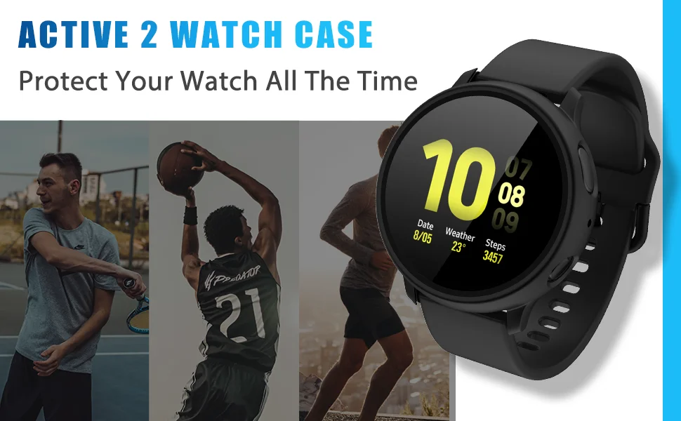PC Hard Case for Samsung Galaxy Active 2 44mm 40mm Bumper Full Around Glass+ Screen Protector Cover for Galaxy Watch Active 2