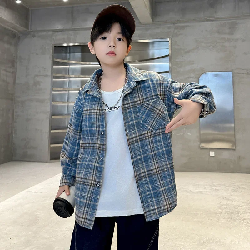 Stylish Long Sleeve Shirt for Boys Autumn Spring Trendy Children's Clothing Large Size Kids AE Origin China