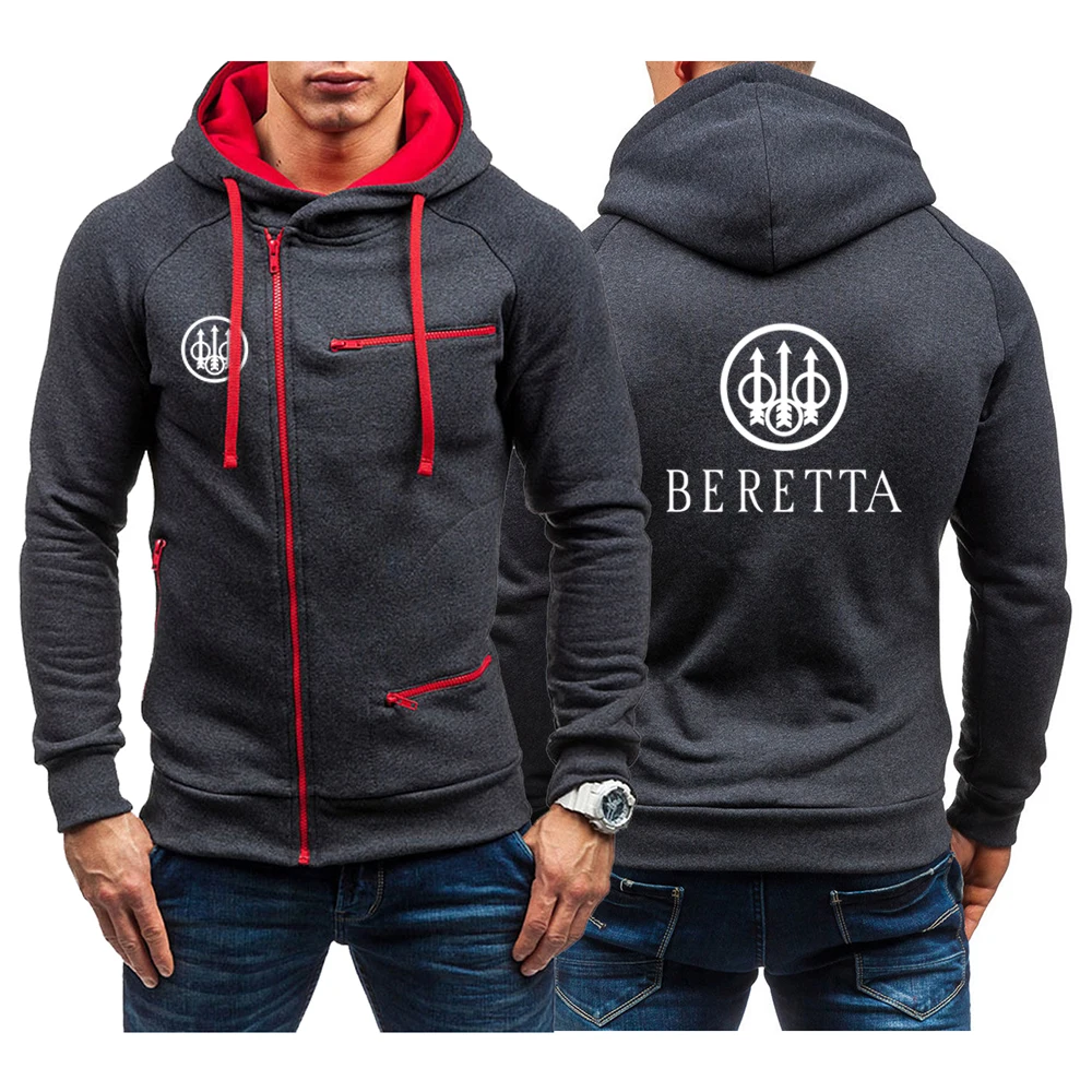 2022 BERETTA Print LOGO Spring Autumn Men's Cardigan Zipper Hoodies Fashion Casual Male Sportswear Men Long Sleeve Clothing Tops black and white hoodie