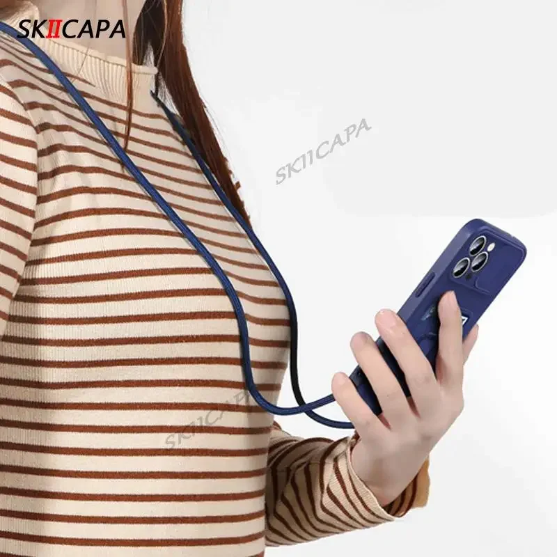 Crossbody Necklace Lanyard Silicone Wallet Case with Card Slot & Ring Holder