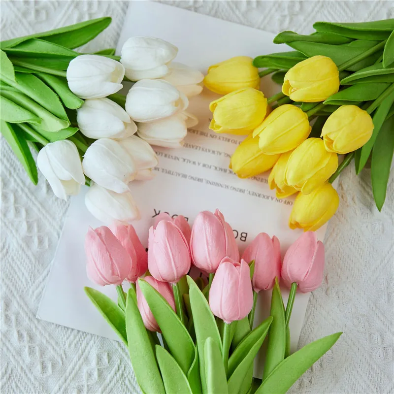 

10PCS Tulips Artificial Flower PU Real Touch Fake Flowers Bouquet For Brithday Wedding Party Ceremony Garden Home Decoration