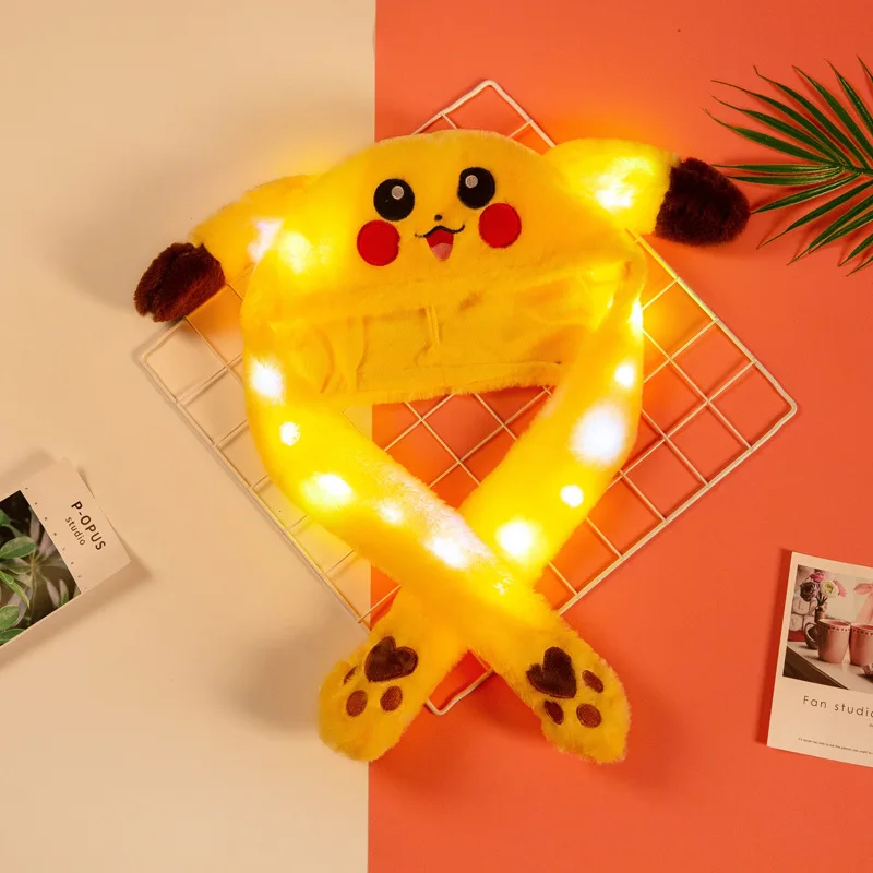 Pokemon Cartoon Glowing Hat Kids Cute Pikachu Ear Moving Jumping Up Children's Plush Toy Ears Will Move The Headband | Дом и сад