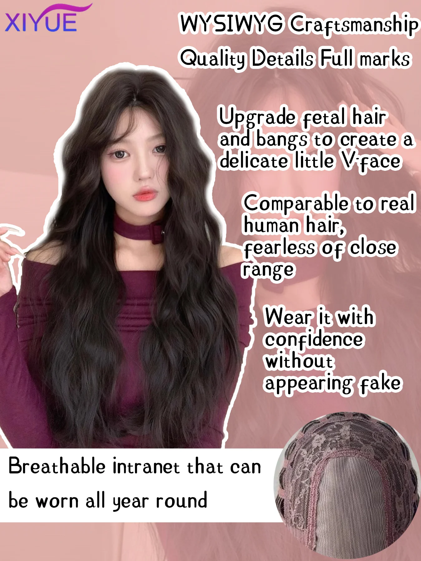 XIYUE Synthetic Lace Frontal Wig Long Curly Hair Women Wig with Bangs Black Lolita Cosplay Braided Wigs