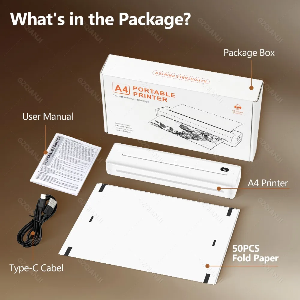 Inkless A4 Thermal Printer with 50pcs Thermal Folded Paper Mini Bluetooth Portable Tattoo Stencil Maker Tattoo Transfer Paper