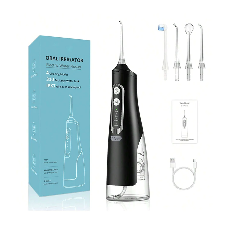 

Portable Oral Irrigator Rechargeable Electric Dental Flosser 310ml Waterpick Flusher Water Jet 4 Nozzles Teeth Whitening Cleaner