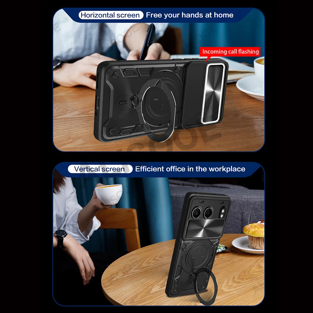 Slide Camera Stand Phone Case with Magnetic Ring Holder - Shockproof Protective Cover