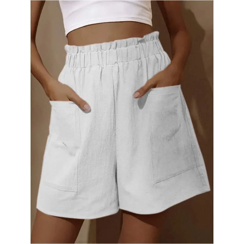 Solid Fold Short Women Casual Loose High Waist Slim Pocket Cotton Linen Shorts Summer Fashion Plus Size Wide Leg Leisure Short winter dresses for women