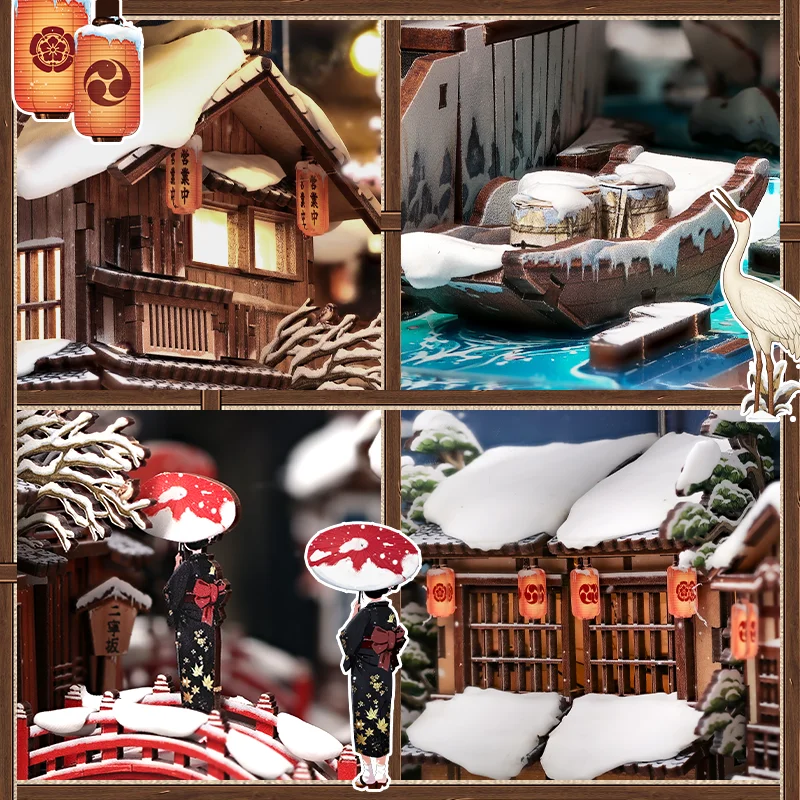 CUTEBEE DIY 북 누크 미니어처 목재 인형집 조명 포함 책장 삽입 키트 3D 북엔드 장식 선물용 일본 스타일