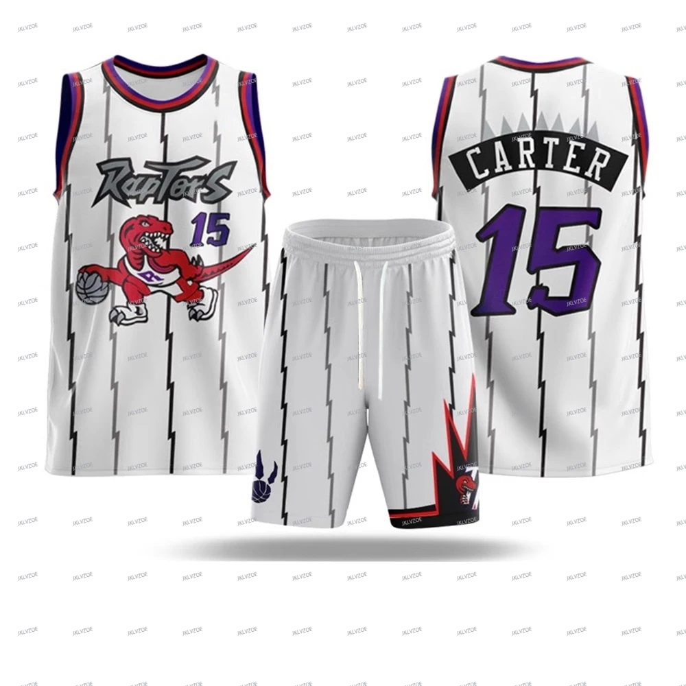 New Summer Men's Sports Vest Set Sleeveless Vest And Shorts Raptors Basketball Jersey NO.15 Carter Jersey Two-Piece Jersey 2