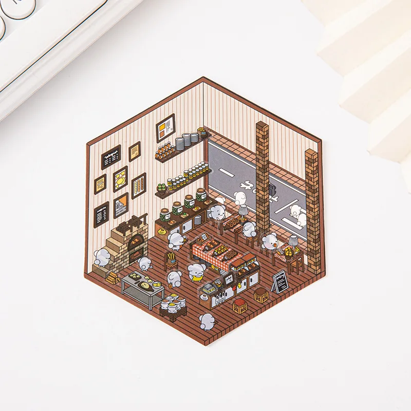 PET 3D Cute Sticker Pack DIY Three Dimensional Kawaii Cabin Scene Landscaping Decoration Sticker Gift for Kid Child Baby