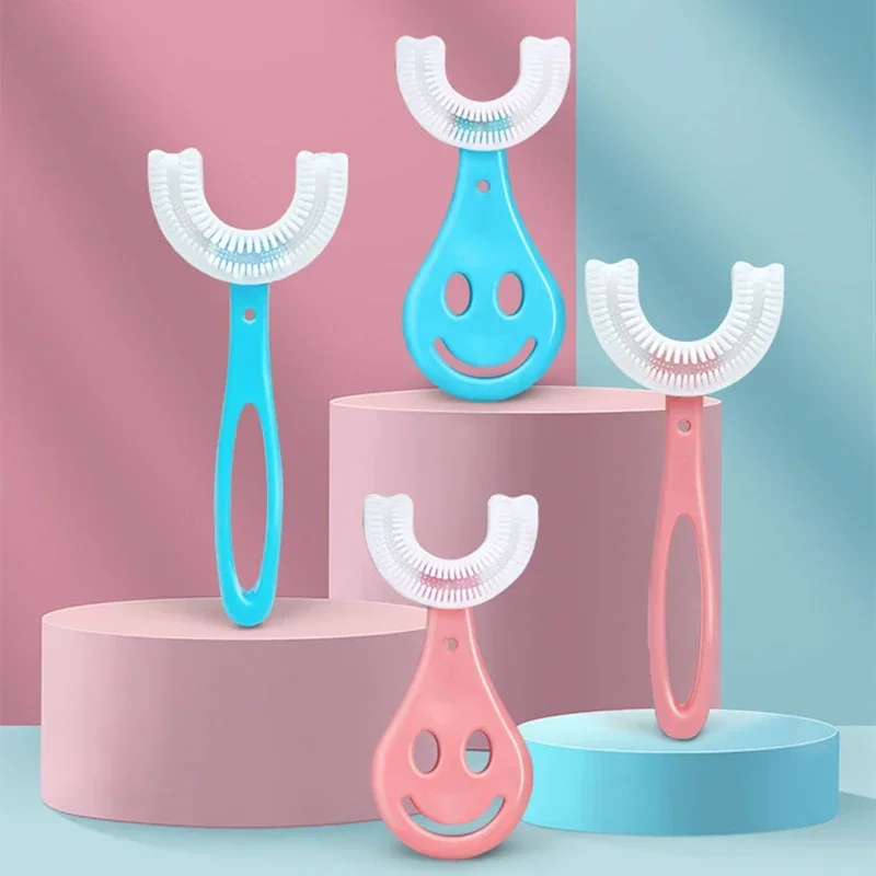 Baby toothbrush Baby teeth cleaning tool Baby Toothbrush Children 360 Degree U-shaped Child Toothbrush Teethers Baby Brush Silicone Kids Teeth Dental Care Cleaning