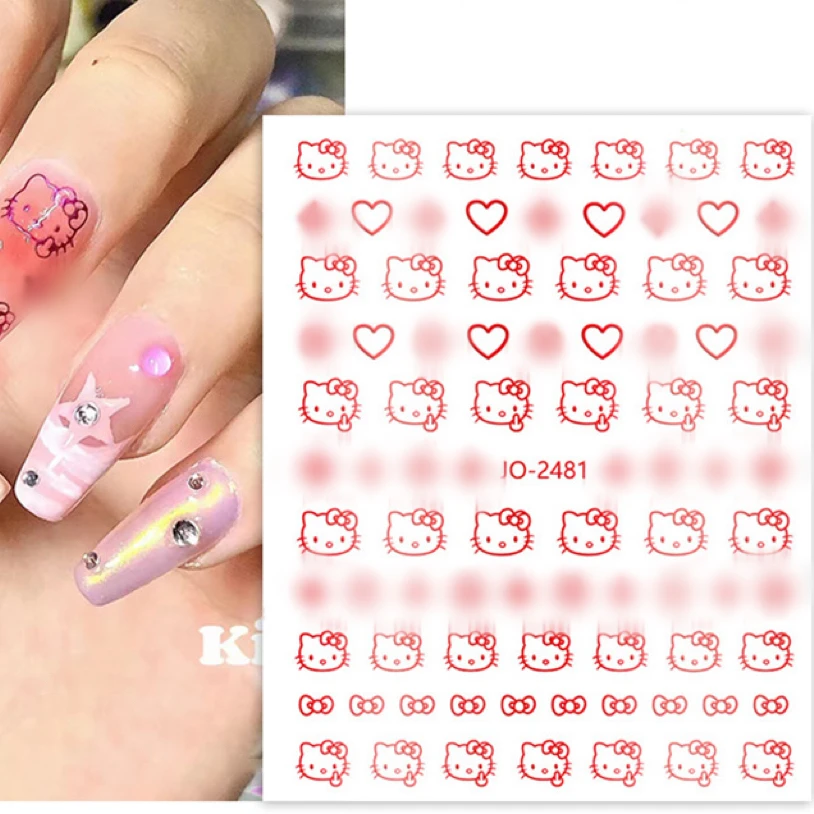 1 sheet HelloKitty 3D Nail Art Stickers Nail Decals for Nails HelloKitty Manicure Japanese Design DIY Happy Accessories