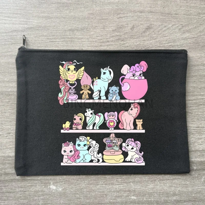 Kawaii Polly Pocket Canvas Aufbewahrungstasche Multifunktionale Schwarze Kosmetiktasche Reißverschluss-Federmäppchen für Schüler DIY – Detail 5