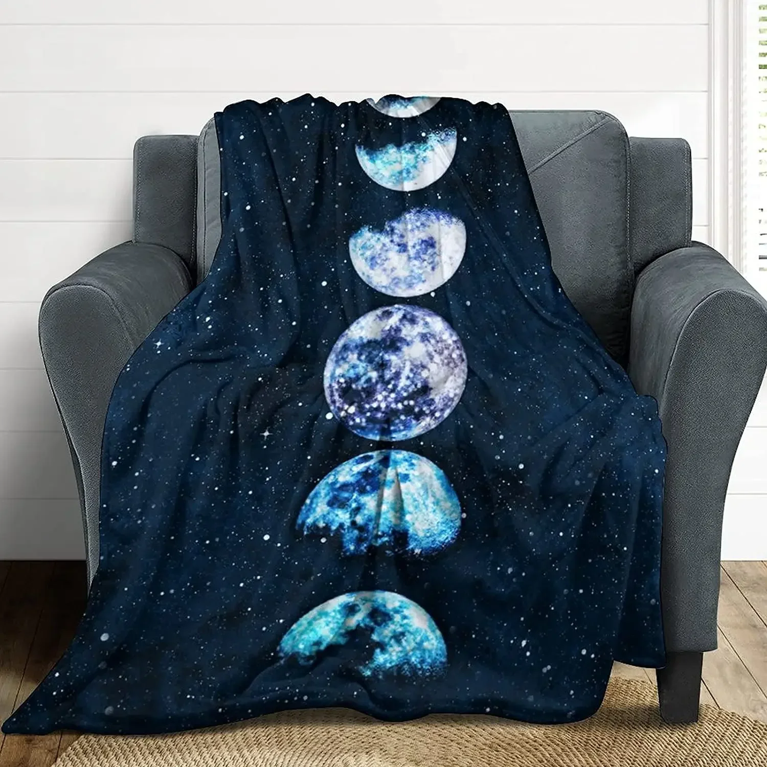 Flannel Throw Blankets Boho Chic Golden Sun Moon and Stars Blue Black Sky Antique Blankets Lightweight Luxury Blanket,Couch Bed 5