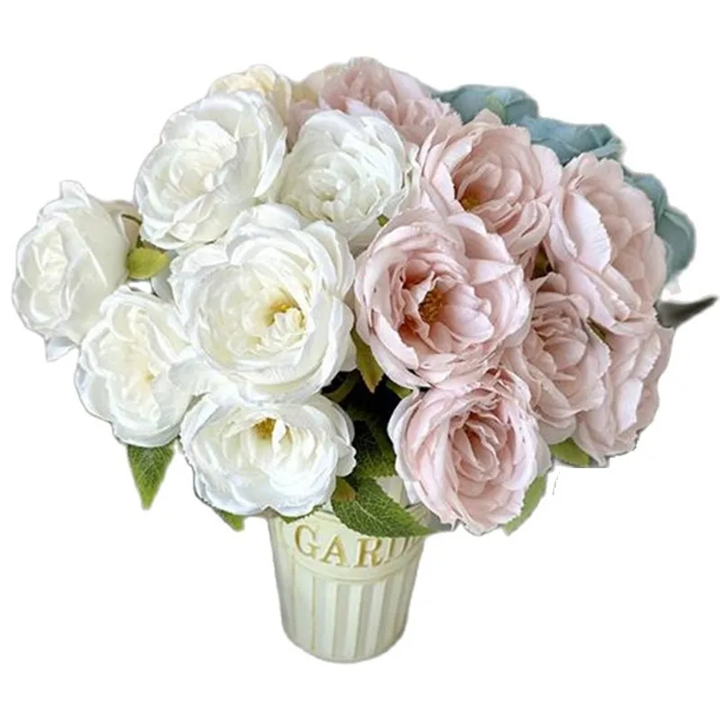 

Одна искусственная Осенняя Камелия (7 головок/бутон), имитация длины 17 дюймов, круглая Роза, Зеленый лист для центрального орнамента свадьбы