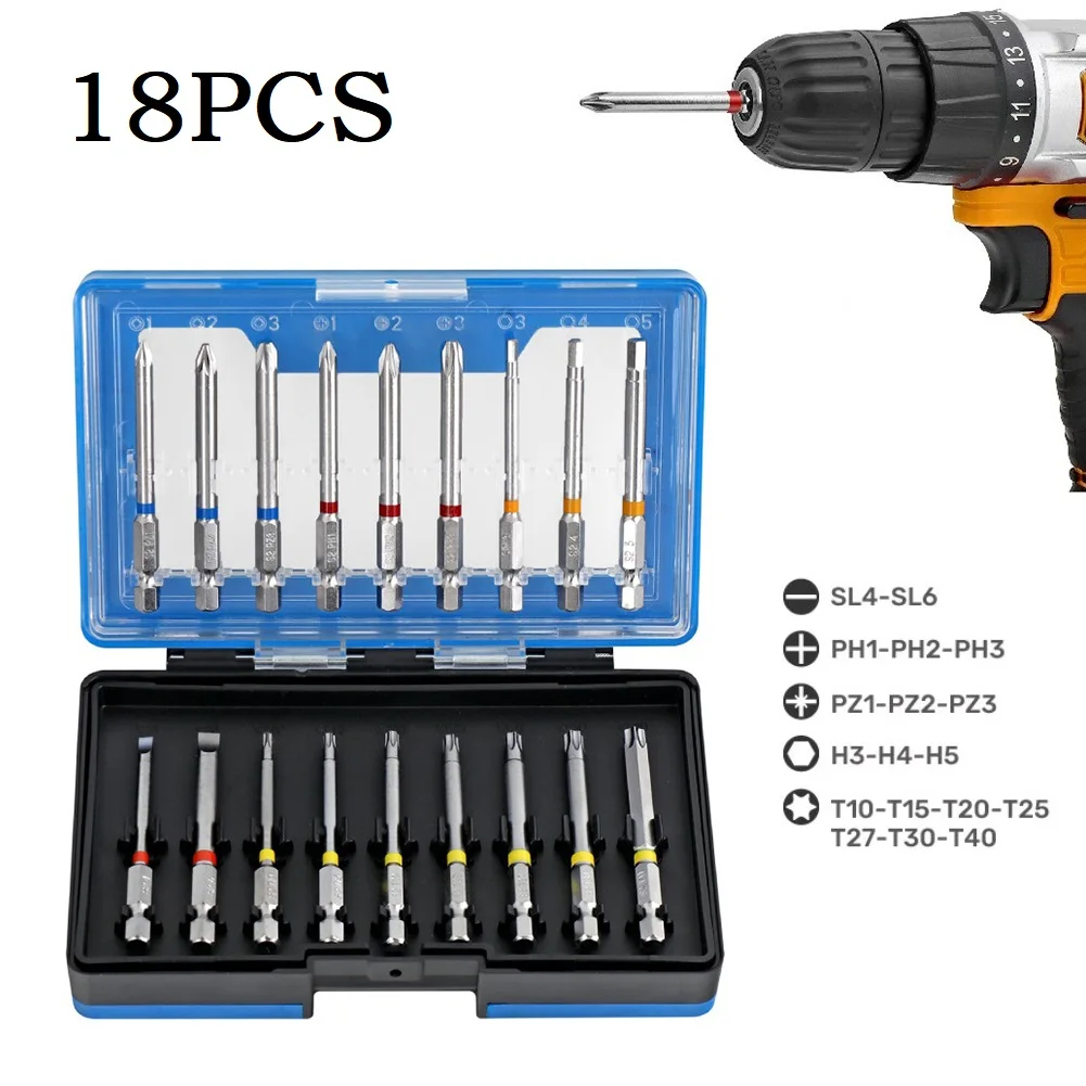 18 In 1 Screwdriver Set 75mm Extended Slotted Trox Cross Screwdriver Bits Magnetic Batch Head Alloy Steel Screw Driver Bit Tools