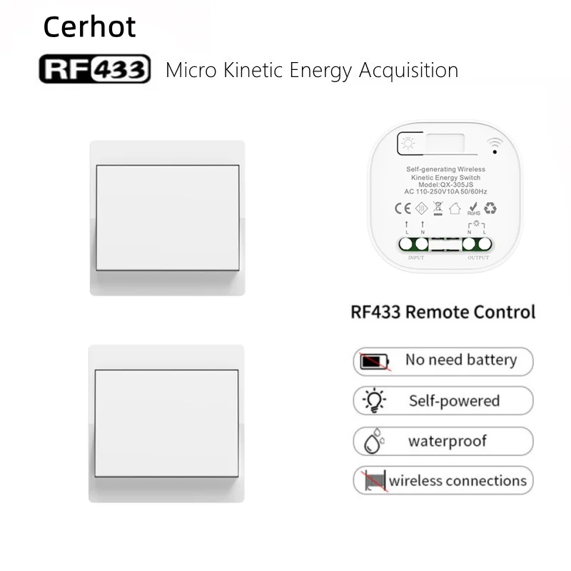 Wireless Light Switch Self-powered Push button Wall Light Switch On Off Without Battery Waterproof