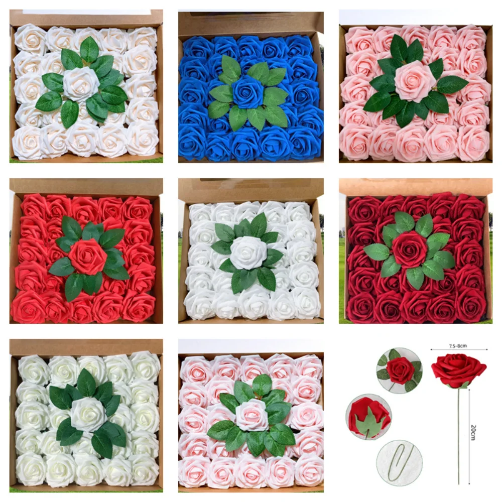 

25Pcs Rose Artificial Flowers Foam Fake Flowers for Garden Wedding Party Decoration Home Decor Bouquet Wreath Accessories