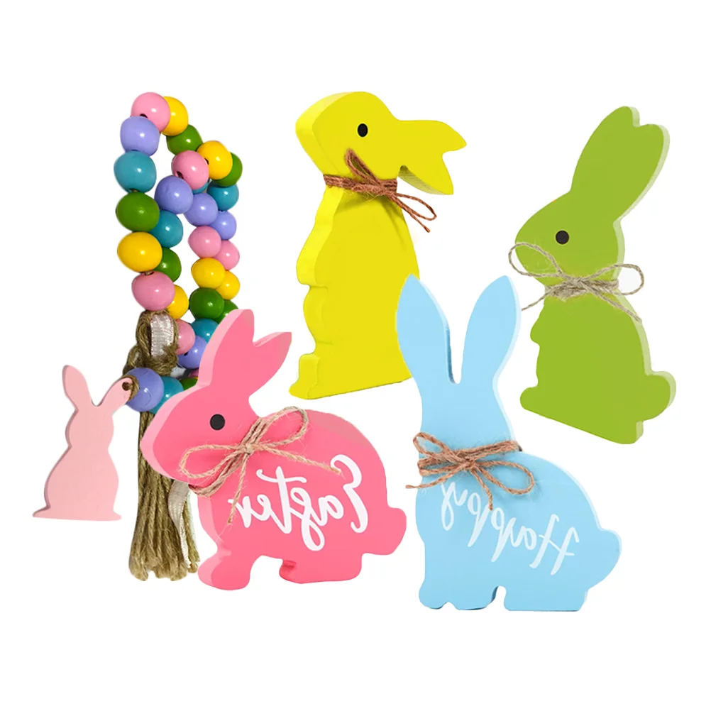 

1 Set of Easter Bunny Wooden Craft Rabbit Shape Wood Ornaments Tabletop Decoration