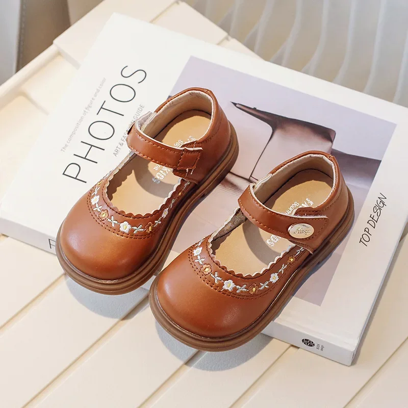 Children's Leather Shoes Spring Autumn Versatile Kids Mary Jane Shoes Fashion Embroidered Flower Causal Princess Shoes for Girls 5